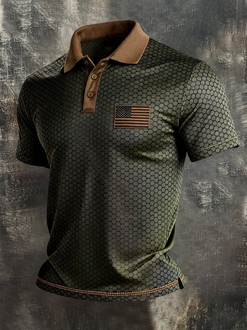 Men's Retro Patriot Color Block Polo Collar Short Sleeve