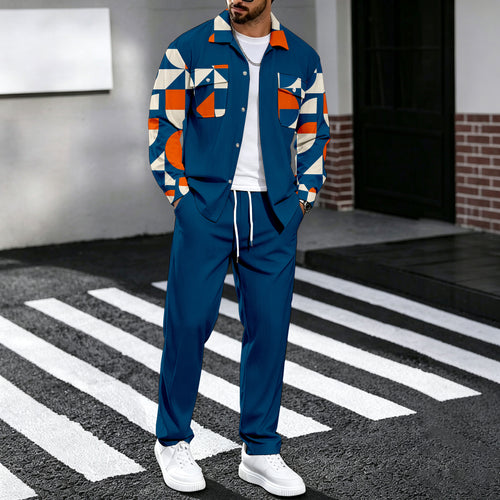 Men's Two-Piece Set: Patchwork-Print Shirt and Pants