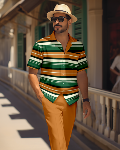 Men's retro colorblock short-sleeved shirt walking Suit 1686