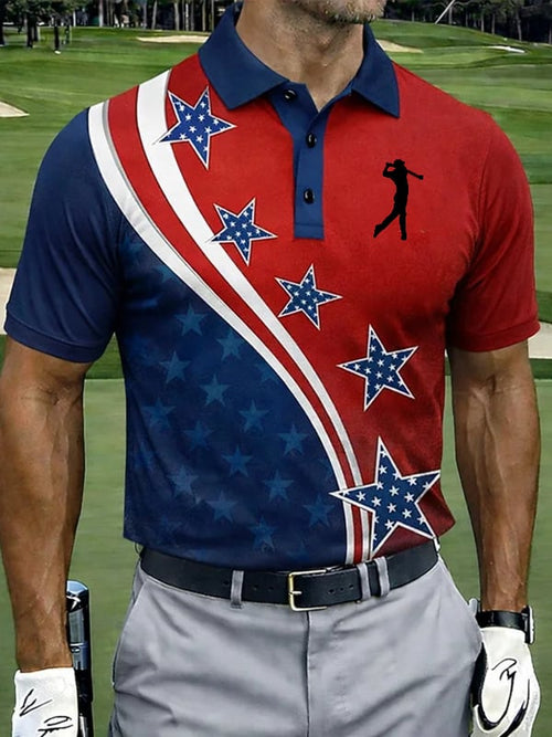 Men's Retro USA Print Golf Polo Shirt