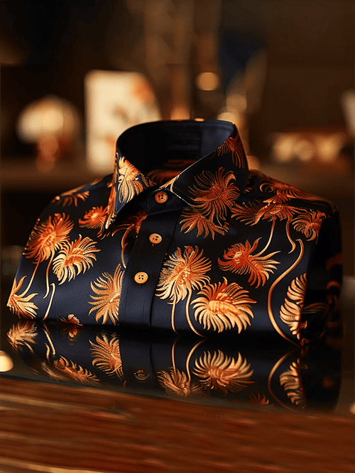 Men's Satin Luxe Print Short Sleeve Button Shirt