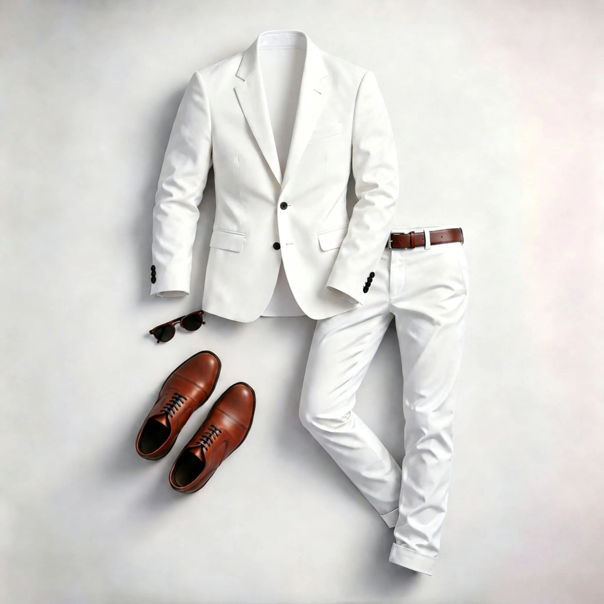 Men's Solid-Color Two-Piece Suit Set (Jacket and Pants)