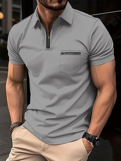Sports Casual Waffle Short Sleeve Half Zip Polo Shirt