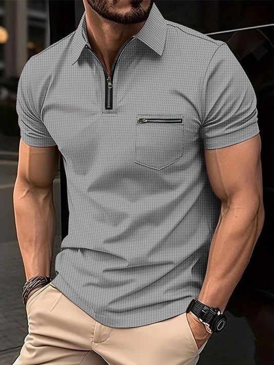 Sports Casual Waffle Short Sleeve Half Zip Polo Shirt