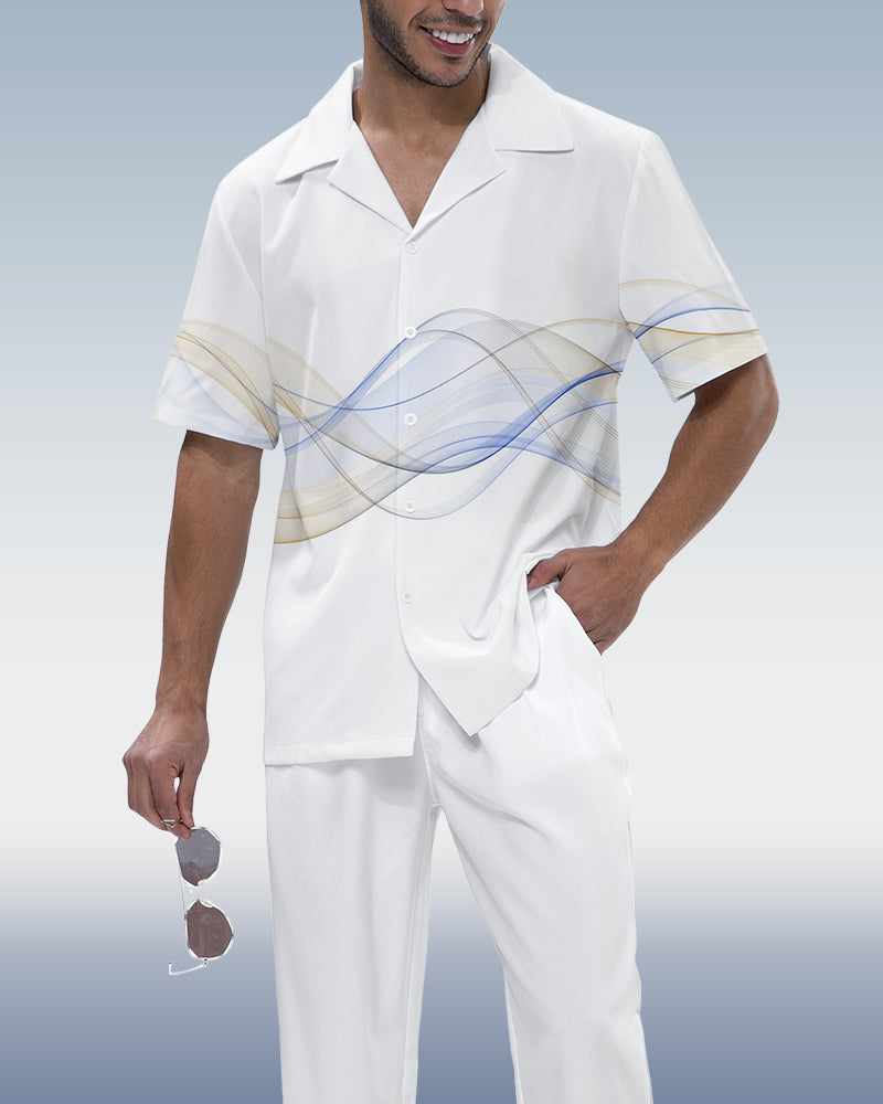 Rianmond Men's Art Print Short Sleeve Shirt Walking Set 453