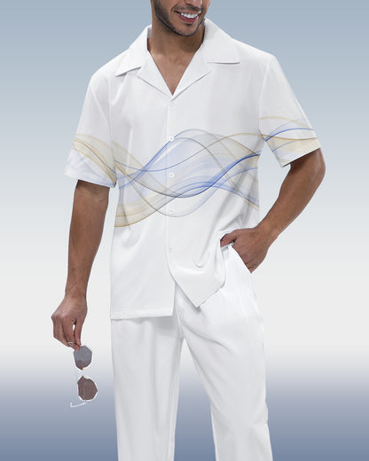 Rianmond Men's Art Print Short Sleeve Shirt Walking Set 453