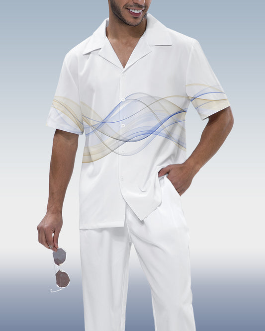 Rianmond Men's Art Print Short Sleeve Shirt Walking Set 453
