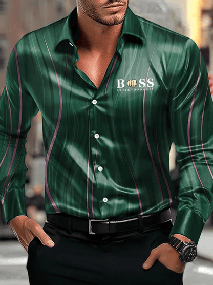 Men's Vintage Business Casual Printed Satin Long Sleeve Shirt