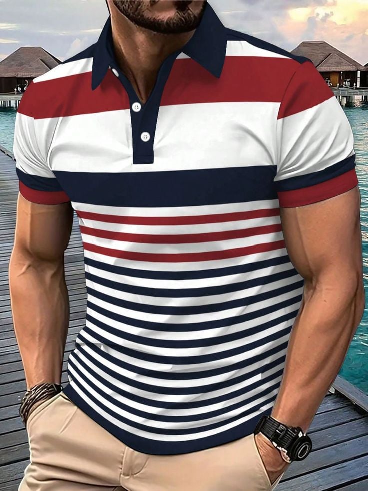 Men's Business Logo Button-Down Short Sleeve Polo Shirt