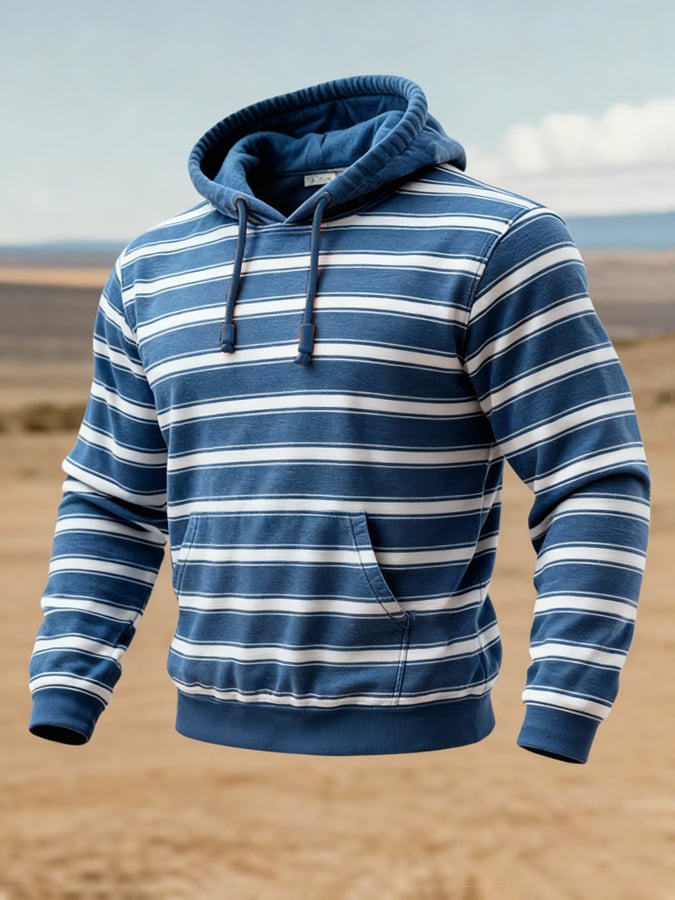Men'S Stylish Striped Contrasting Hooded Sweatshirt
