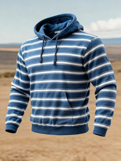 Men'S Stylish Striped Contrasting Hooded Sweatshirt