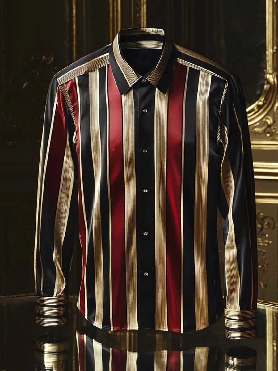 Men's Satin Luxury Business Charlie Sheen Striped Long Sleeve Shirt