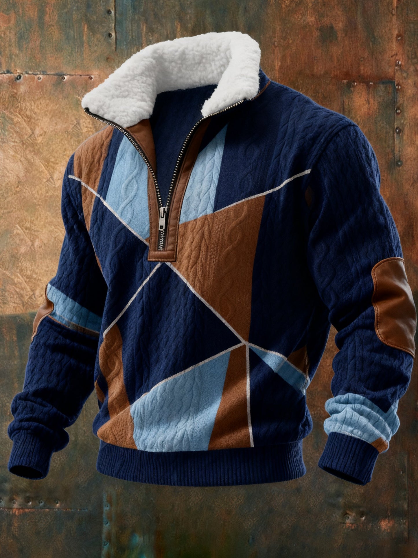 Men's Cable Textured Print Casual Sweatshirt