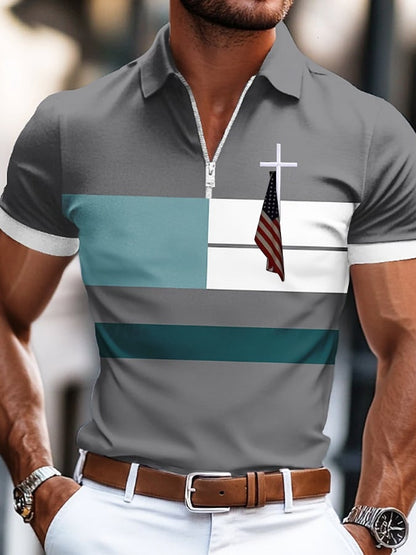 Men's Flag Cross Print  Polo Shirt