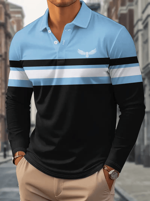 Men's Business Casual Striped Button-Down Polo