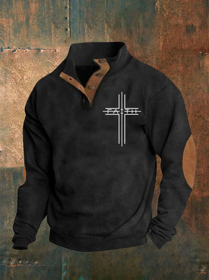 Men's Faith Print  Button Sweatshirt