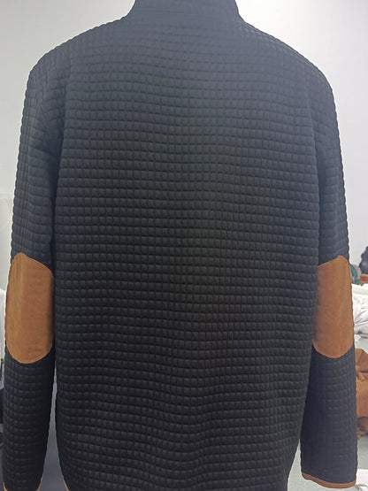 Men's Vintage Lettering Printed Stand Collar Check Button Sweatshirt
