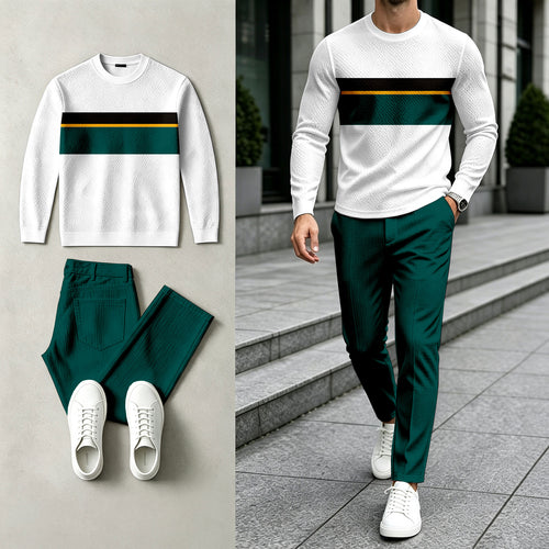 Men's Color-Blocked Round-Neck Sweatshirt and Pants Set