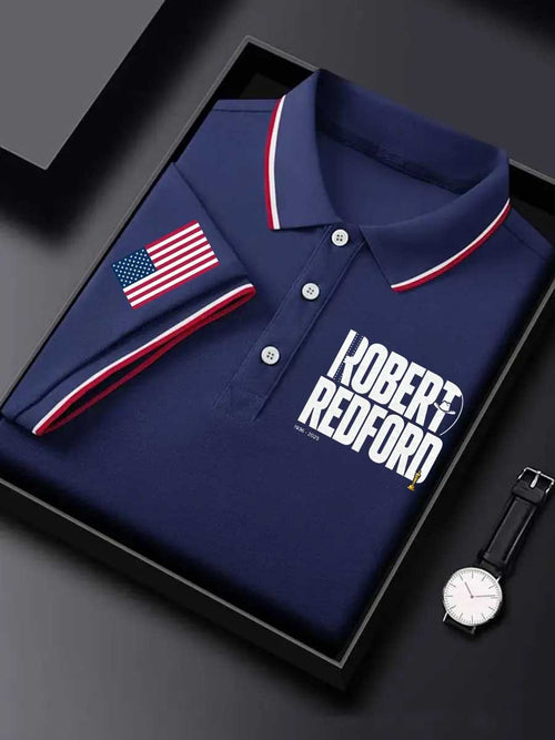 Men's Classic Business Logo Button Short Sleeve Polo Shirt