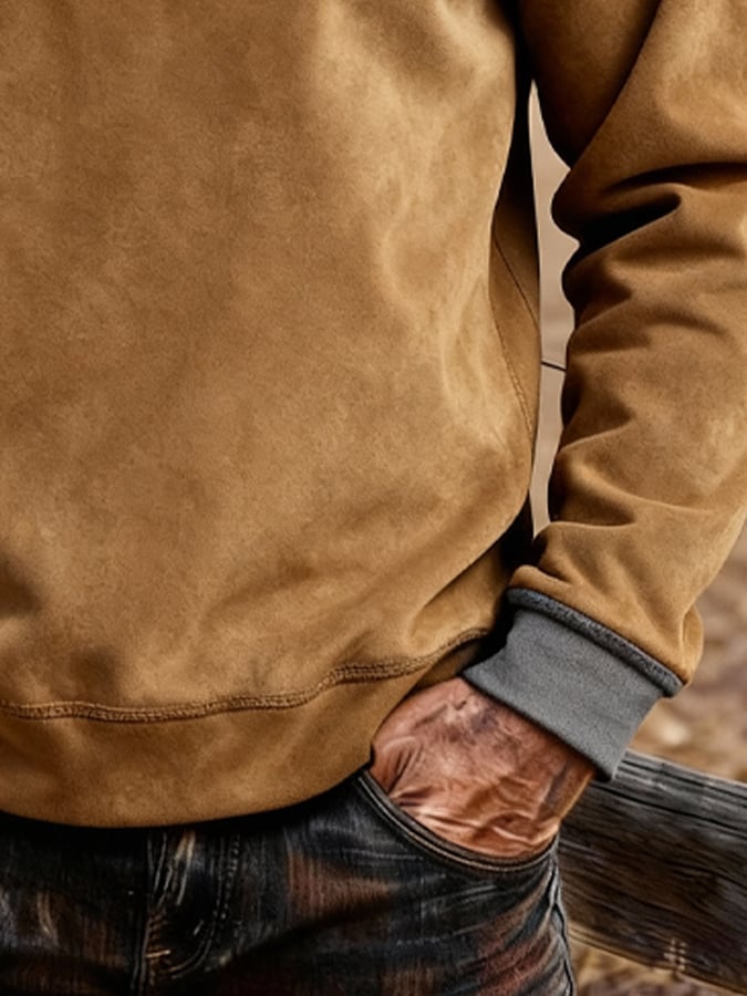 Men's Retro Patchwork Comfortable Color Block Zipper Sweatshirt