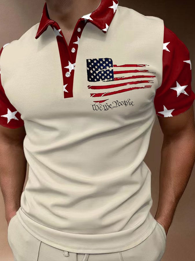 Men'S Flag Print Polo Shirt