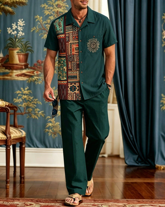Men's Elegant Retro Lines Short-Sleeve Walking Set