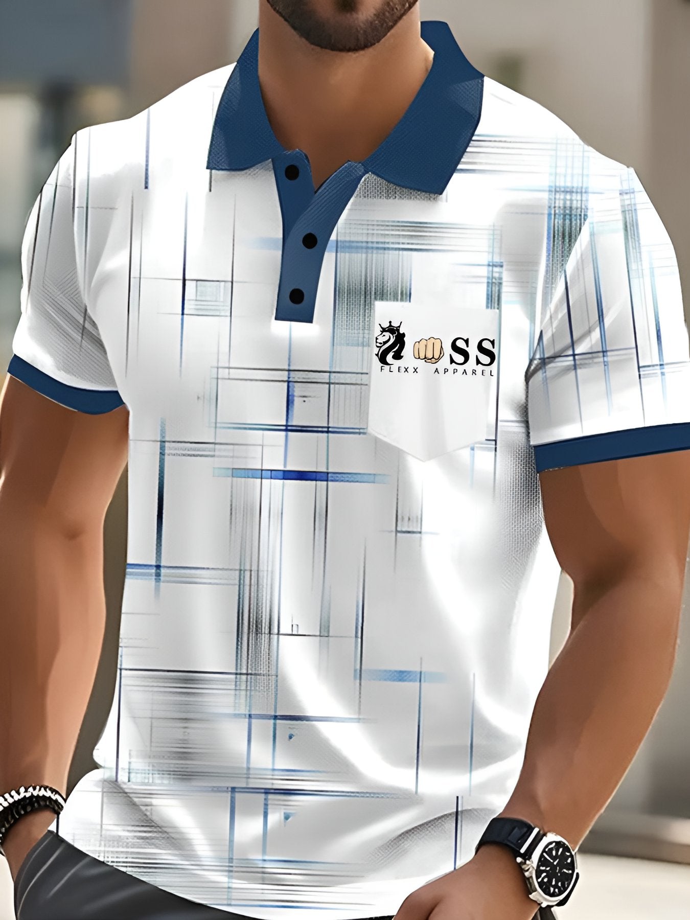 Men's Fashion Business Letter Printed Casual Polo Shirt