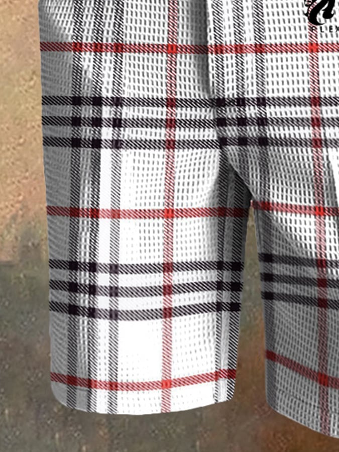 Men's Casual Plaid Waffle Pants