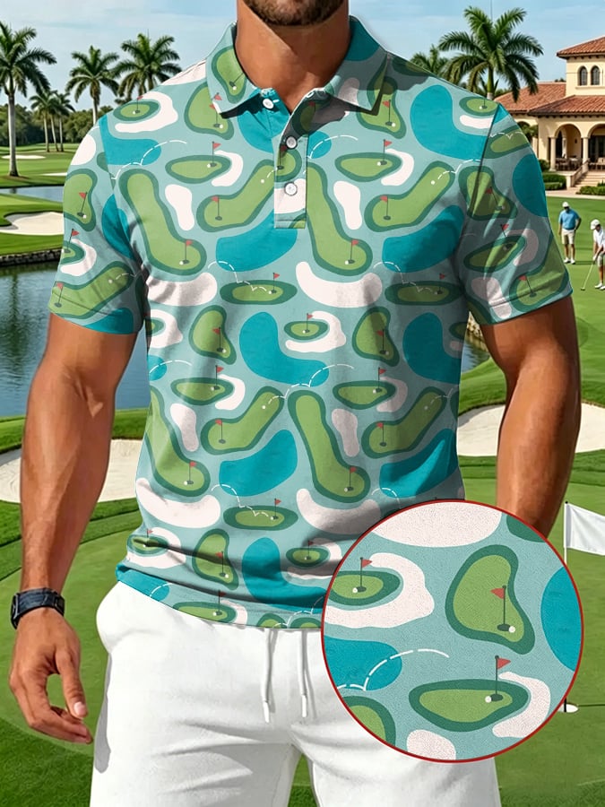 Men's Golf Course Map Men's Printed Casual Polo Shirt