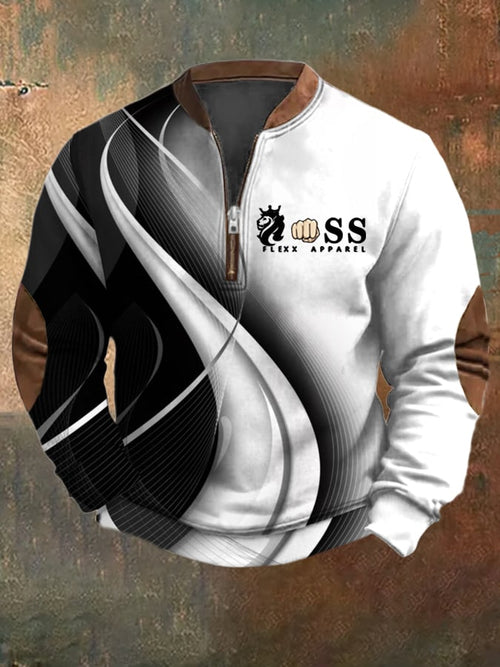 Men's Retro Letter Design Printed Casual Zipper Collar Long-Sleeved Sweatshirt