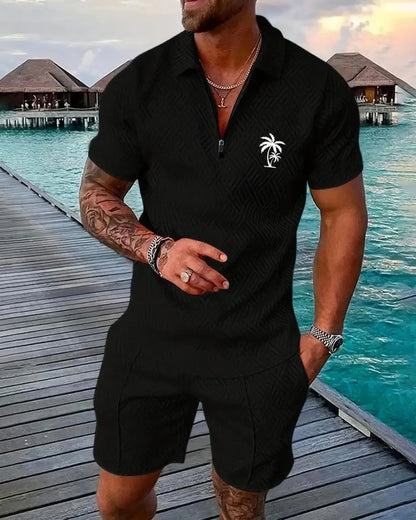 Suitmens Men's Daily Casual Collar Zipper Polo Shirt Set 214