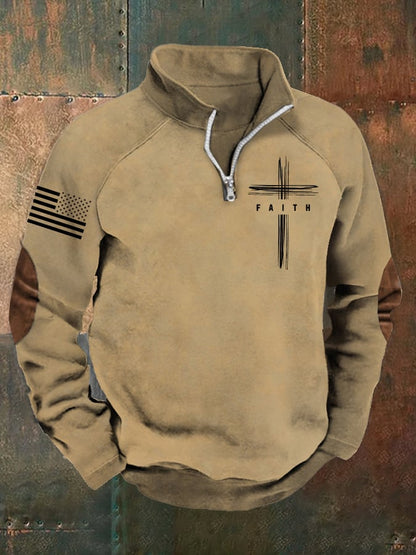 Men's Flag Faith Raglan Stand Collar Sweatshirt