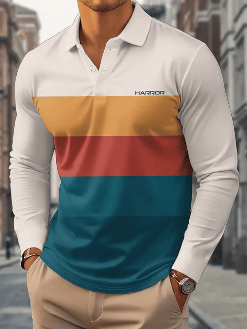 Men's Business Casual Striped Button-Down Polo