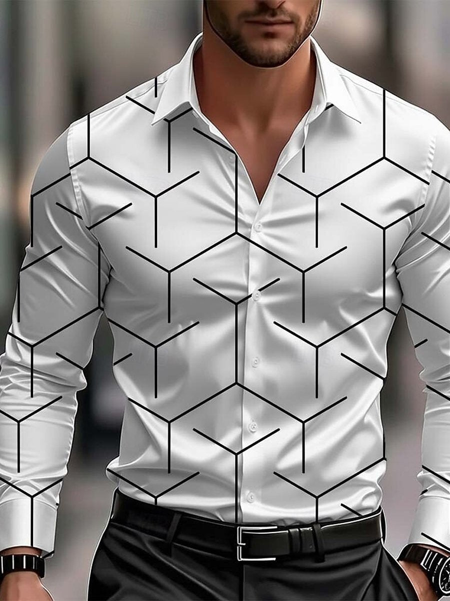 Men's Geometric Print Long-Sleeved Shirt