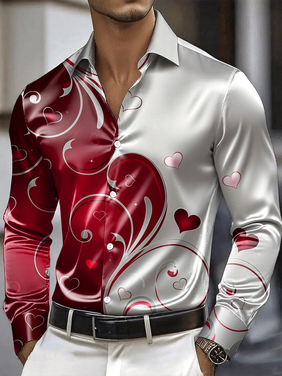 Men's Satin Luxe Long Sleeve Button Down Shirt