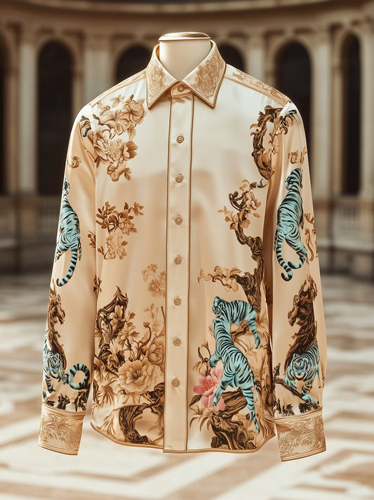 Men's Satin Luxe Baroque Long Sleeve Button Down Shirt