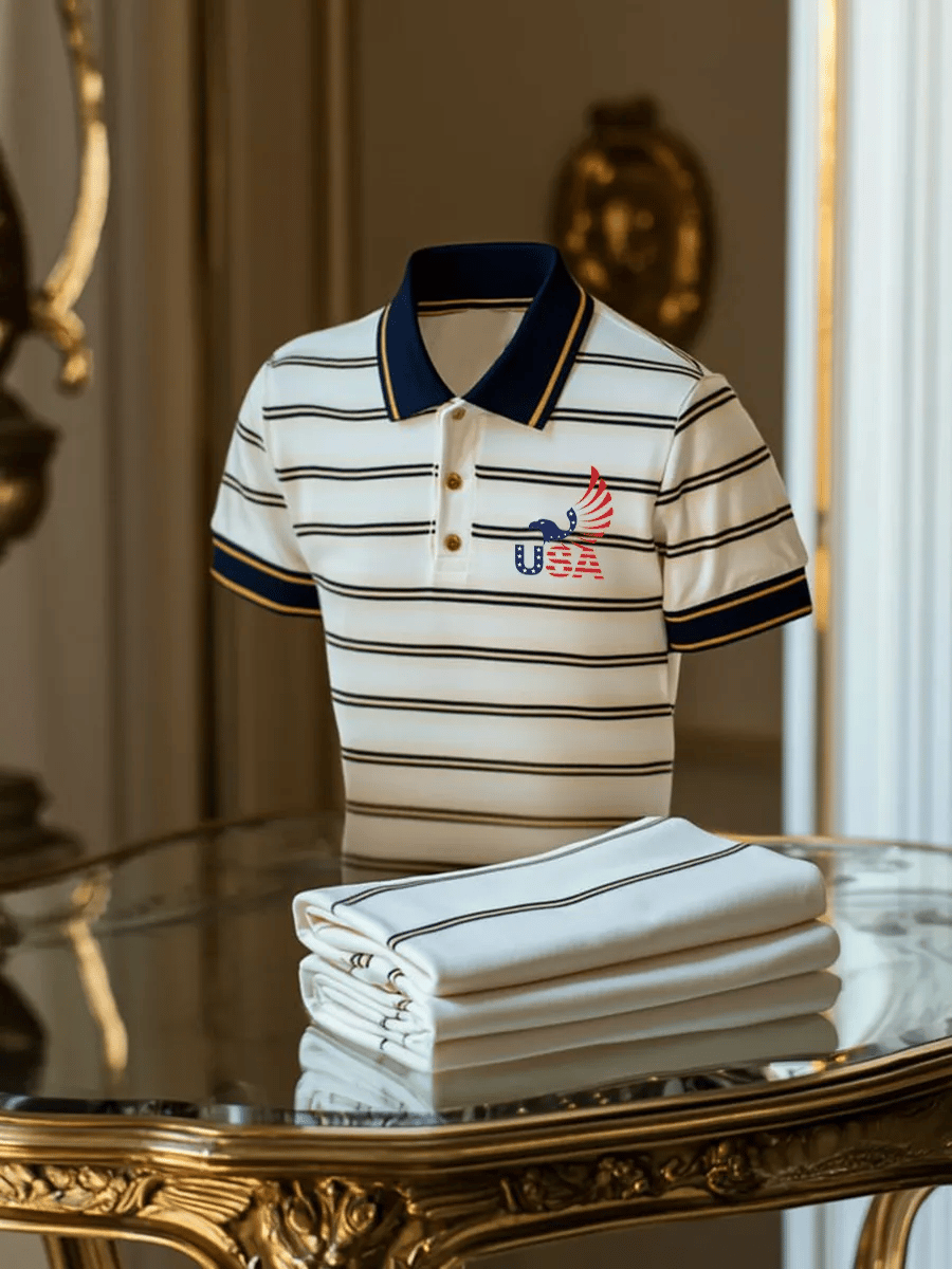 Men's Retro American Eagle Print Polo Shirt