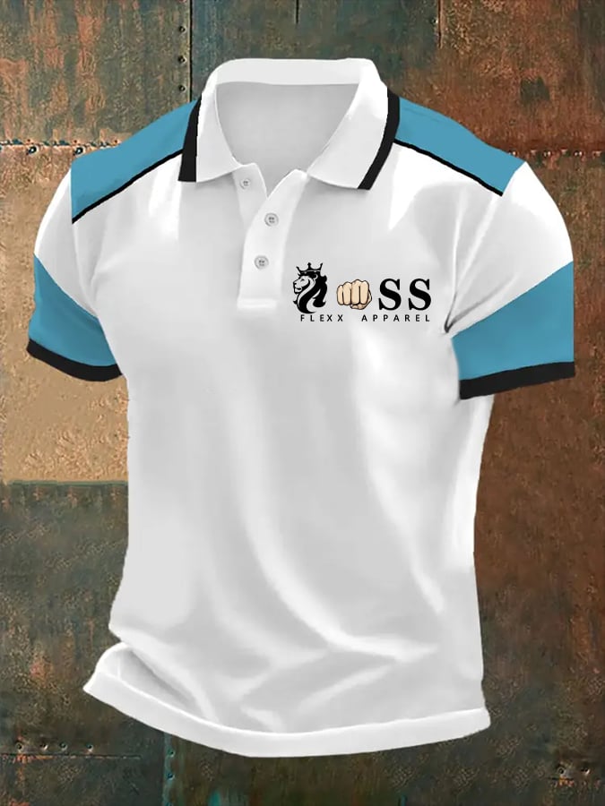 Men's Retro Letter Print Casual Polo Shirt