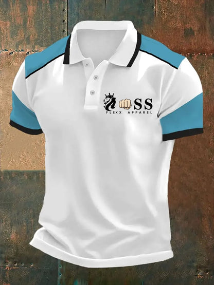 Men's Retro Letter Print Casual Polo Shirt