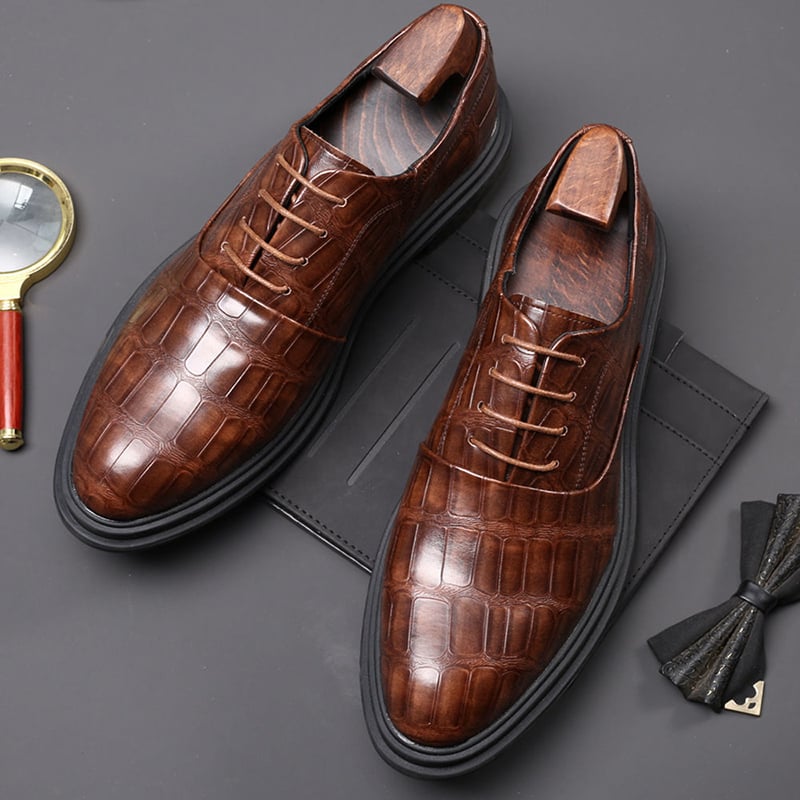 Men's Comfortable British Business Lace-Up Stone Leather Shoes