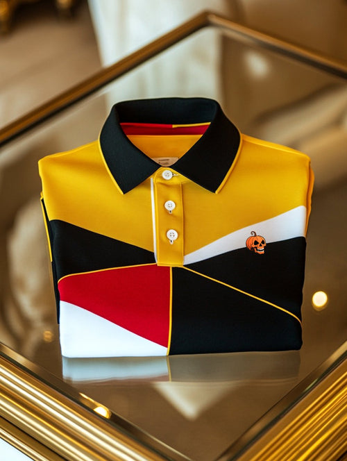 Men's Business Casual Halloween Art Button Short Sleeve Polo Shirt