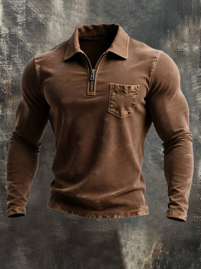 Men'S Vintage Washed Cotton Long-Sleeved T-Shirt