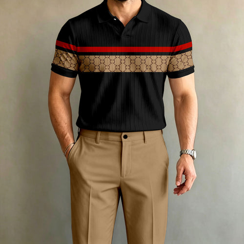 Men's Color-Blocked Short-Sleeve Polo Shirt and Pants Set