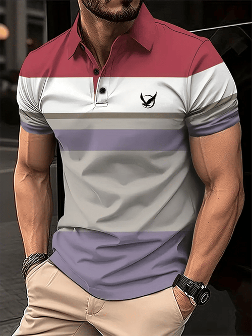 Men's Business Logo Button-Down Short Sleeve Polo Shirt