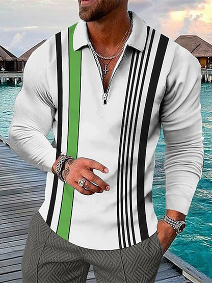 Fashion Print Print Lapel Pullover Long Sleeve Polo Shirt