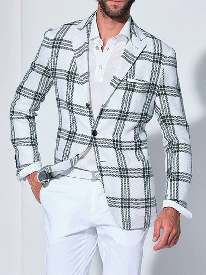 Men's Fashion Casual Two Button Large Pocket Plaid Blazer