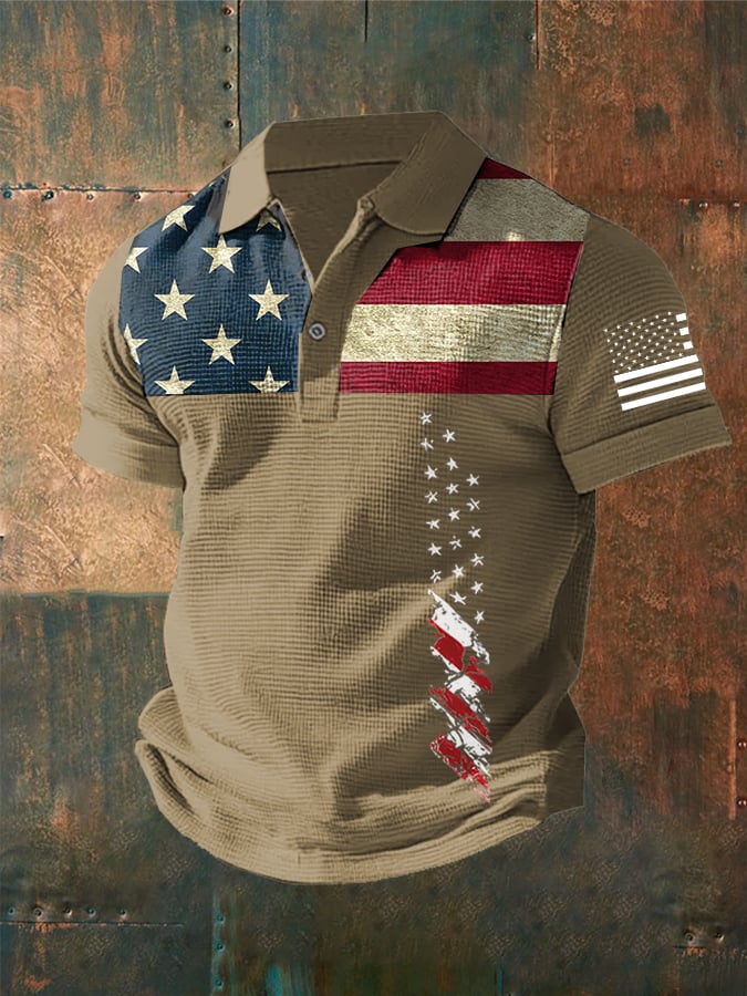 Men's Independence Day Waffle Fabric Short Sleeve Polo Shirt