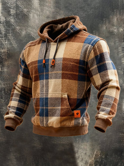 Men's Retro Plaid Contrast Color Hooded Sweatshirt
