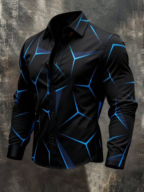 Men'S Vintage Color-Block Printed Long-Sleeved Shirt