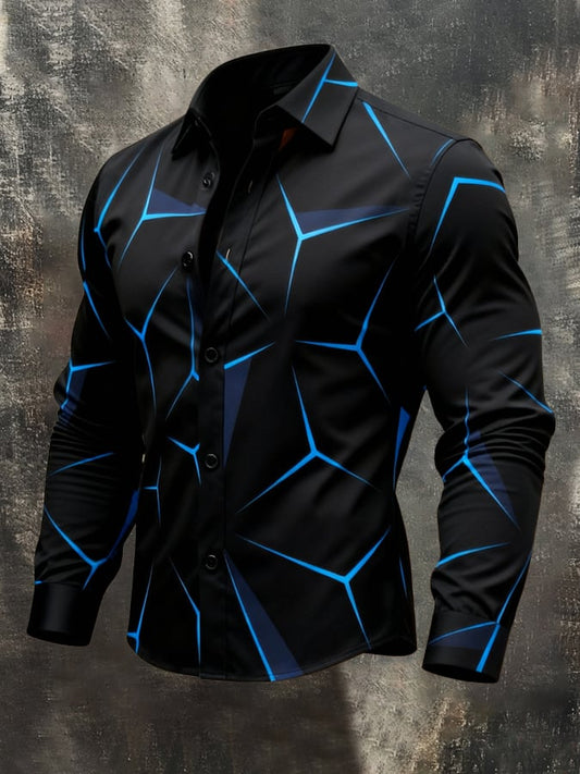 Men'S Vintage Color-Block Printed Long-Sleeved Shirt